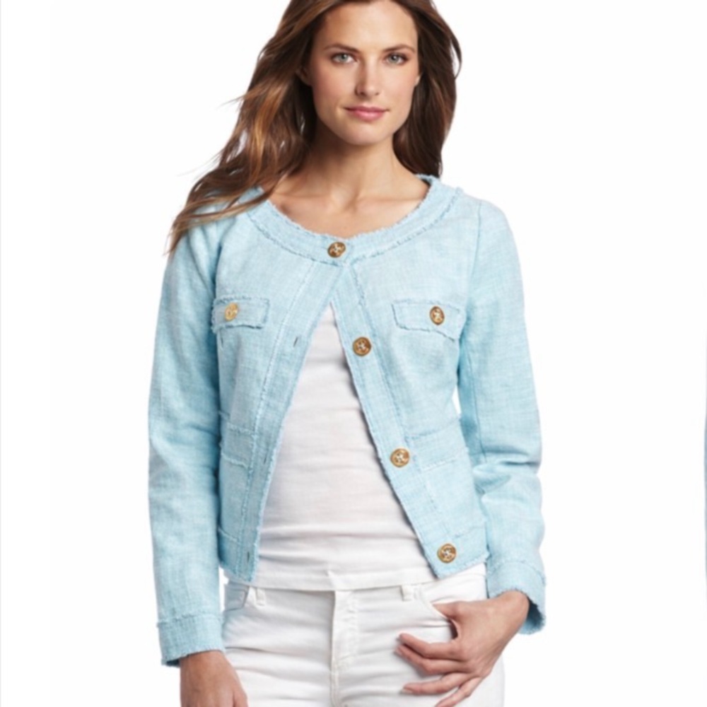 Lilly Pulitzer Tweed Mille Blue Blouson Jacket